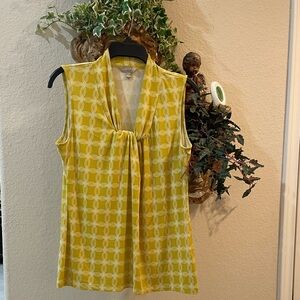 BANANA REPUBLIC SZ 14 Chic Yellow & White Patterned Women's Blouse Gently Used